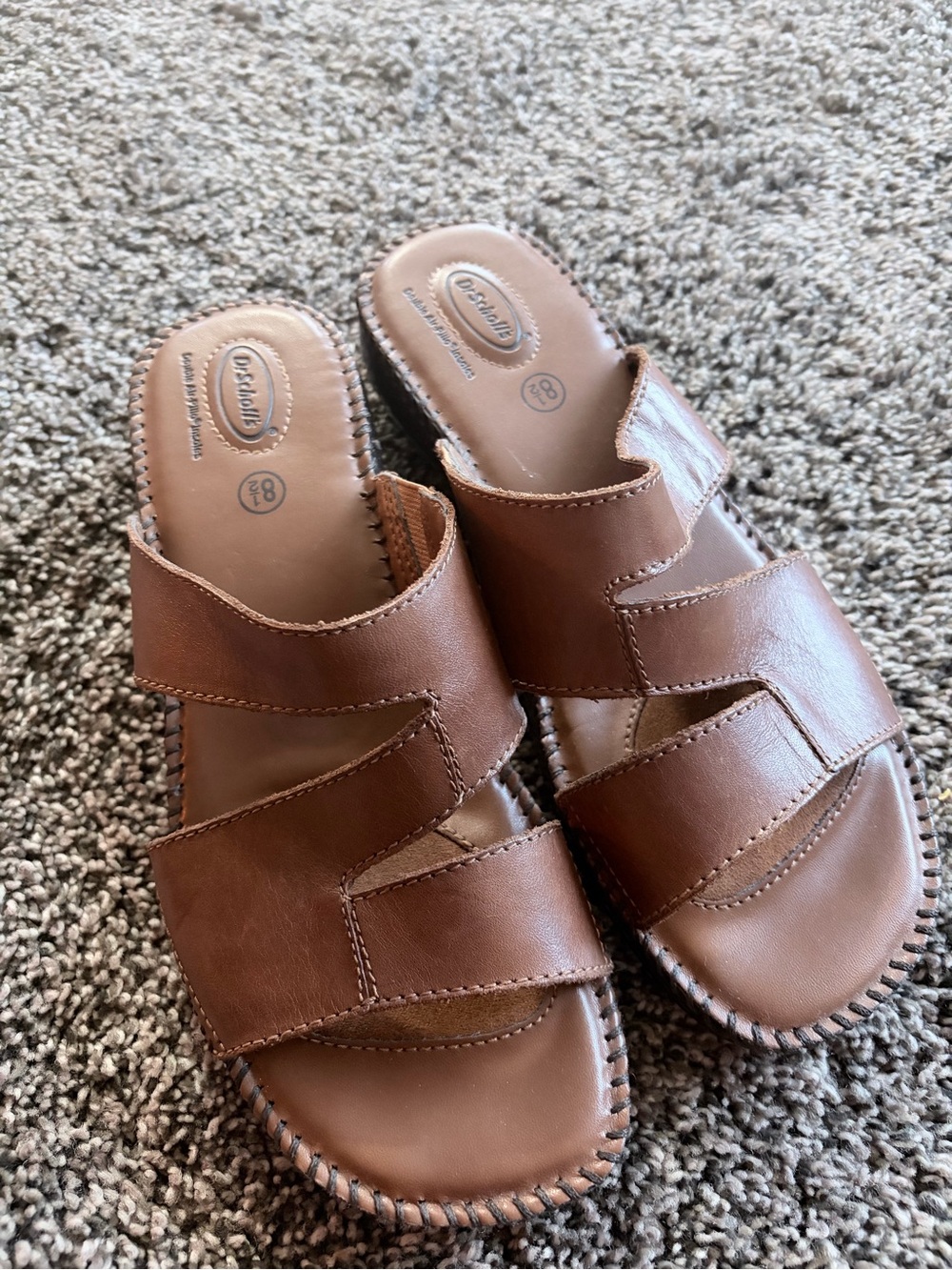 Dr. Scholl's Women's Tan Brown Leather Slide Sandals